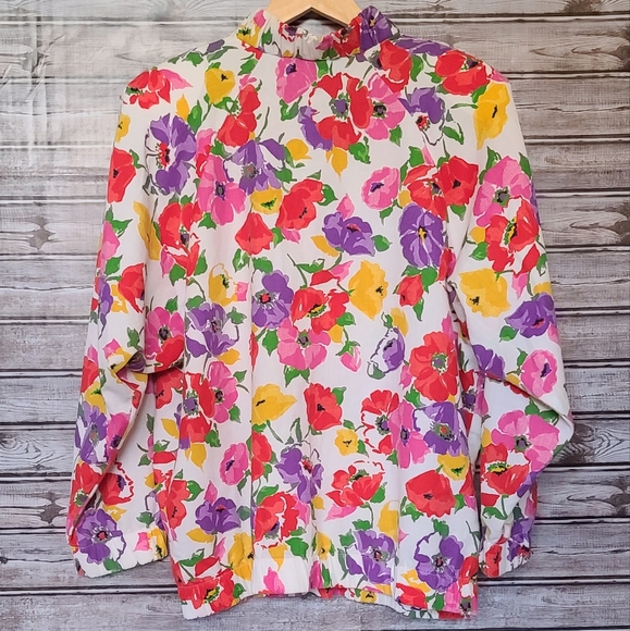 Vintage 90s Nicole Summers Bright Floral Summer Jacket M - Picture 3 of 9